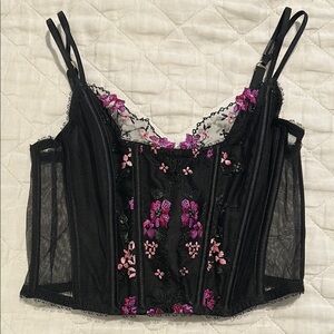 Victoria’s Secret Black Floral Embroidered Corset Top
